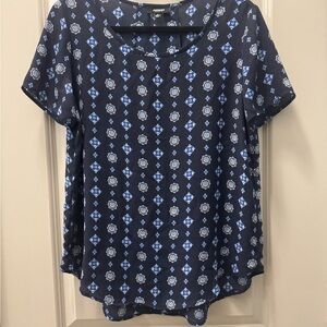 Premise Navy Blue Geometric Floral Blouse